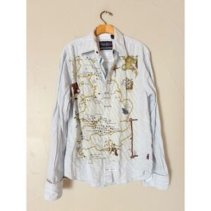 English Laundry Mens Light Blue Fantasy Map Graphic Button Down Shirt Size S